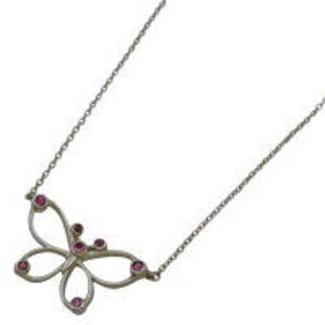Tiffany Co Butterfly Motif Necklace Rhinestones Sterling Silver Pink